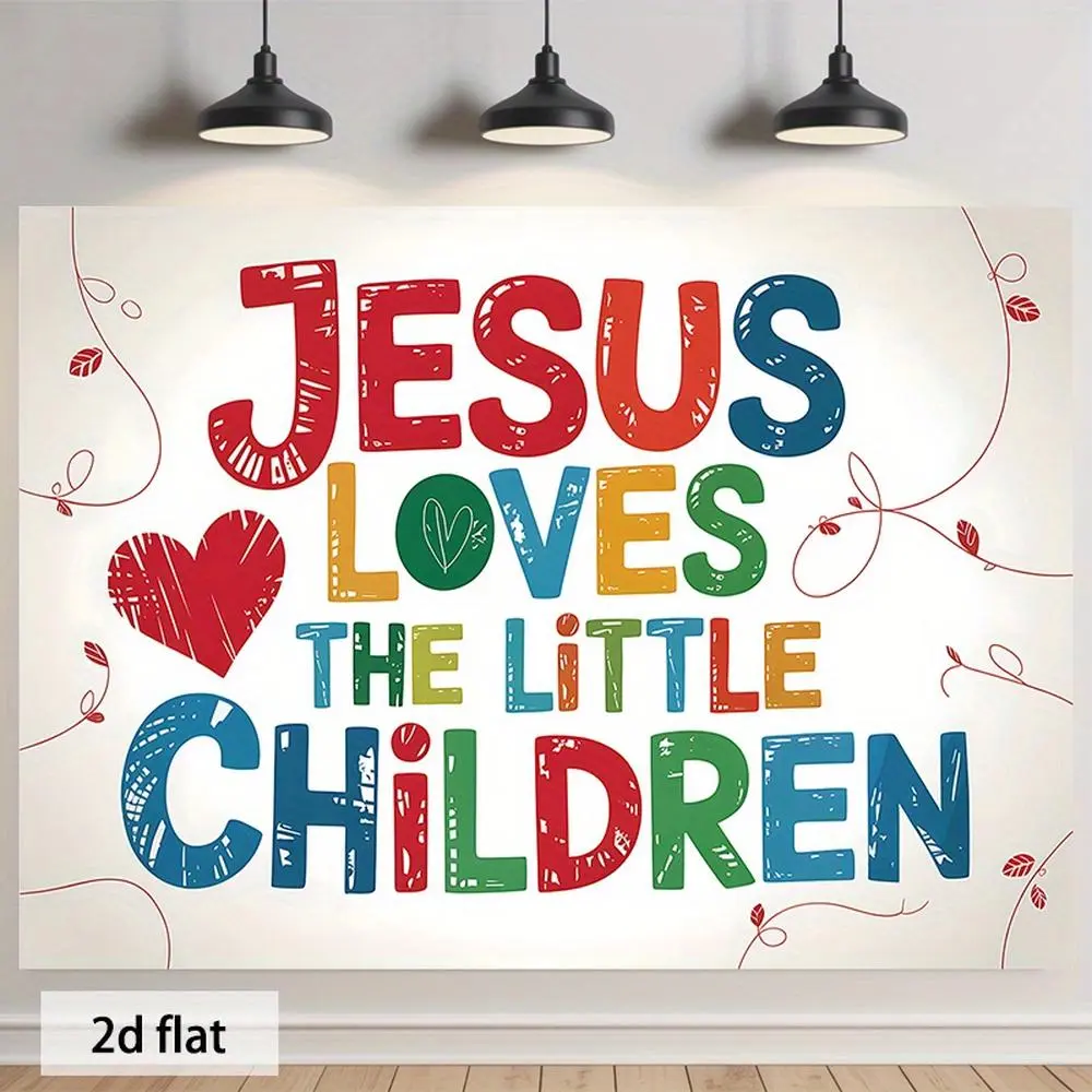 1pc Printed Jesus Loves the Little Children Polyester Party Banner - Wall Hanging Backdrop, Birthday Party Decor, Home Indoor Ornament