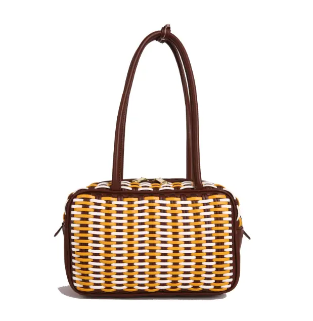 H242-New elegant fashion woven handbag women's color contrast one shoulder sling pillow bag