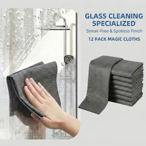 12 Pack Thickened Magic Cleaning Cloths Highly Absorbent Reusable Microfiber Glass Surface Cloth Streak Free Magic Fiber for Kitchen Windows Cars Grey
