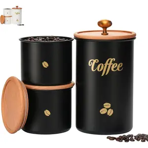3 pack Large Airtight Coffee Canister Storage Container, Food Storage Jar for Coffee Bean Ground Coffee Flour Sugar Tea (Black)
