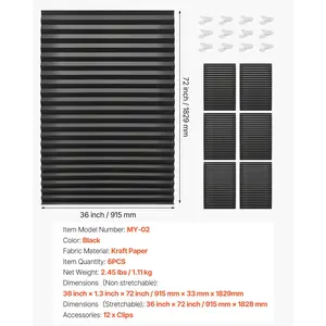 VEVOR Paper Blinds, 6 Pack, 36 inx 72 in, Temporary Blackout Pleated Paper Shades, No Tools No Drilling, Pleated Blinds with Adhesive, Easy to Cut and install, for Indoor Windows, Kitchen, Bedroom