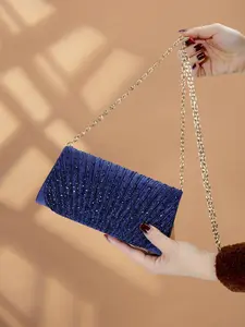 Women's Elegant Glitter Rhinestone Decorated Chain Strap Clutch Bag, Exquisite Trendy Flap Evening Bag, Fashionable Bag for Party Decoration, Embellished Clutch