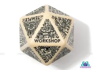 Dungeon: Room Generator Die | Create Room-Types for Castles/Hideouts/Caves/Locations, D&D Random Dice, From Ritual Chambers to Throne Rooms, Improv, 31mm | Acrylic Giant D20 (1)