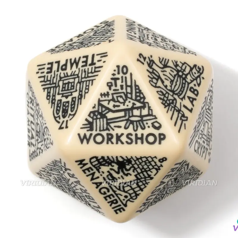 Dungeon: Room Generator Die | Create Room-Types for Castles/Hideouts/Caves/Locations, D&D Random Dice, From Ritual Chambers to Throne Rooms, Improv, 31mm | Acrylic Giant D20 (1)