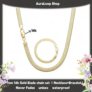 AuraLoop Shop 14K Gold Snake Chain Necklace & Bracelet Set Waterproof Durable Long-Lasting Color Versatile Styling for All Occasions Unisex
