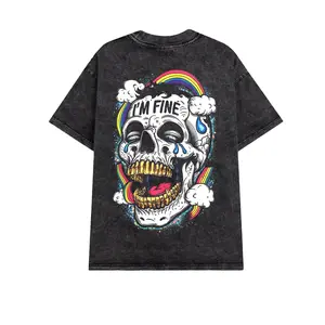 "I'm Fine" Rainbow Skull Mineral Wash Tee - Oversized Washed T-Shirt in Premium Cotton for Casual Wear MELISSA ANN