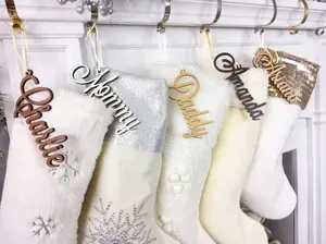 Christmas Stocking Name Tags Personalized Stocking Wood Letters Custom Gold White Name Tags Christmas Rustic Country Farmhouse cutout Modern