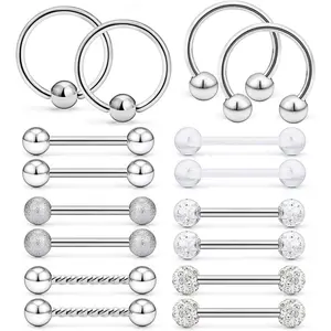 16 count Nipple   14G Surgical Steel Nipple Rings Hoop Rings Retainer   for Women Men 14MM (9/16 Inch)