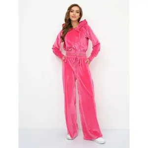 Fashion Casual Women’s Solid Color Zipper Cardigan Velvet Hoodie & Drawstring Pants Two-Piece Set
