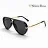 ShineThru Women's Aviator Sunglasses - Gold Trim Full-Rim PC Plastic, UV400 Protection, Lightweight 60s Aesthetic, Ryan Gosling Style, Modern Trendy Cycling Sunwear, Sunglasses for Women, Stylish Accessories Adults Female