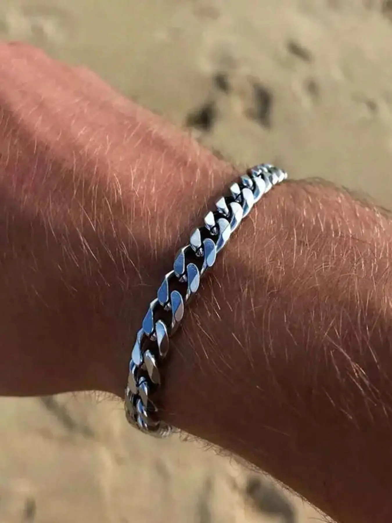 Men's Cuban Chain Bracelet, Classic Stainless Steel Link, Link Bracelets, Chunky Link Bracelet, Hip Hop Sports Jewelry, Fashion Gift for Party Beach, Bangle Chain Jewelry