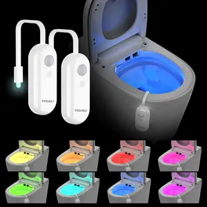 2pcs Induction Toilet Light, 8 Color Gradient Rechargeable LED Night Lamp, Color Changing Light, Wall Mounted Bathroom Toilet Light, Fun Christmas New Year Gift