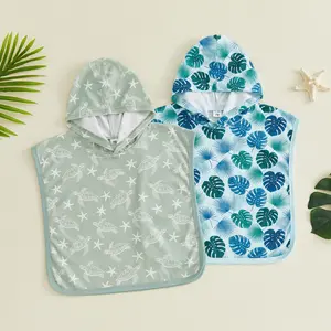 Afunbaby Toddler Baby Boys Swim Cover Up Ocean Themed Print Hooded Robe Towel Poncho Bathing Suit Wraps for Pool Beach