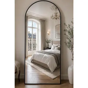 Full Length Mirror, 71"x28" Arched Floor Mirror Freestanding, Floor Standing Full  Mirror with Stand for Bedroom,  Mounted for Living Room Cloakroom, Black
