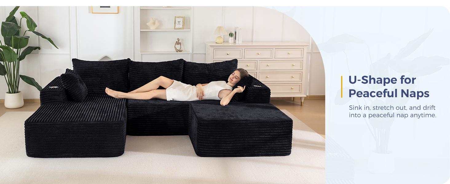 【2 Packages Shipping】MAXYOYO 104" U-Shaped Modular Sectional Couch, Modern Boneless Couch for Living Room, Sofa in A Box, Oversized Sofa Sleeper with Deep Seat, No Assembly Required