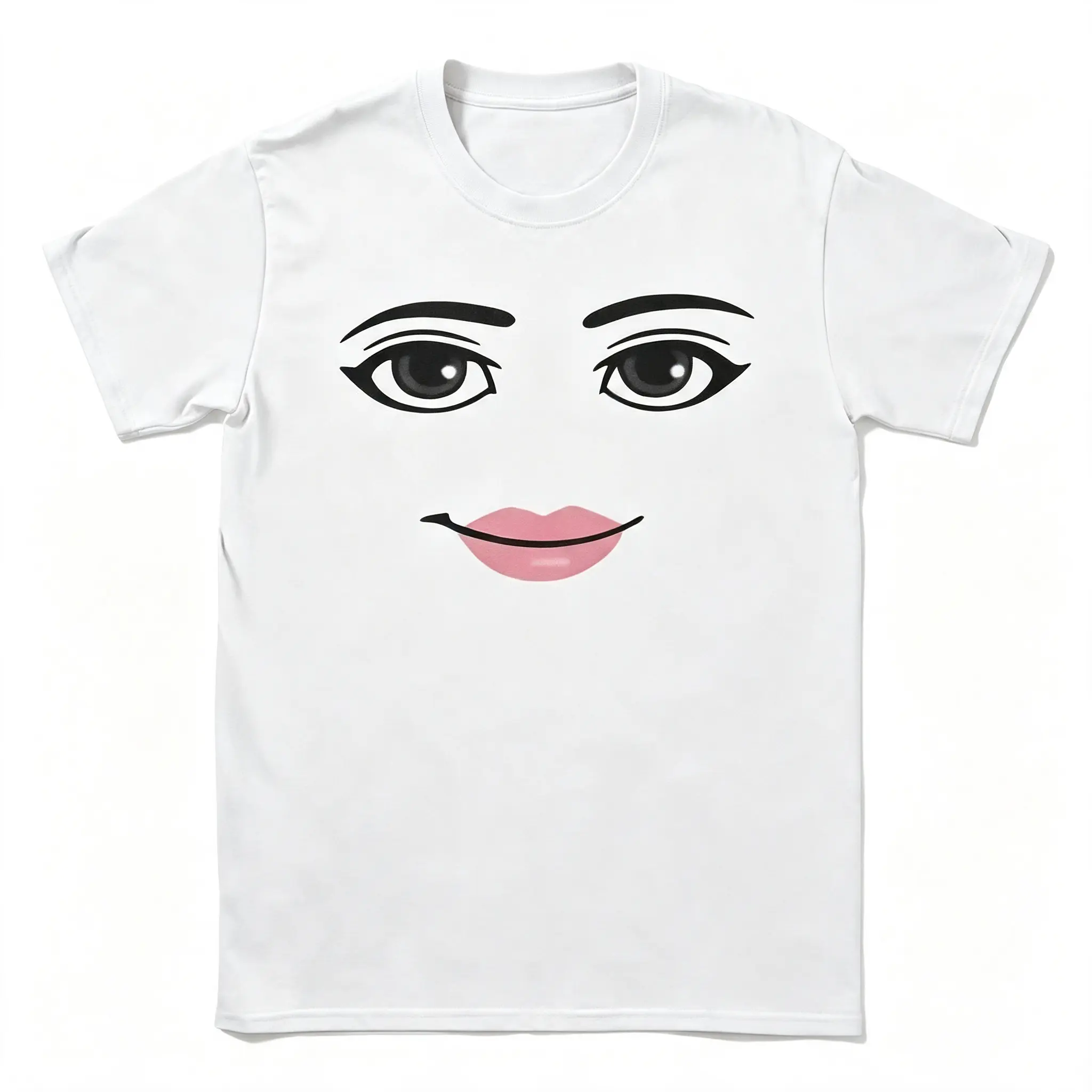 Men's Stylish Round Neck Short-Sleeve Casual T-Shirt, All-Seasons Top, Unique Harajuku Streetwear with Robot-Roblox Woman Face Gaming-Themed Graphic, Shortsleeve