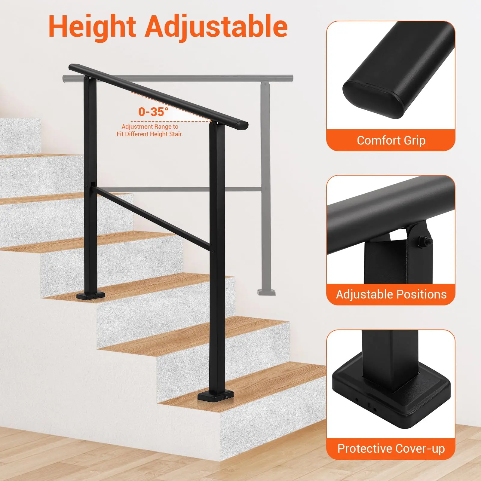 Garvee Hand Rails Railings for Seniors, Garden Indoor Stair Railing Porch Railing Deck Handrail for Concrete 3 Step 1020 * 990
