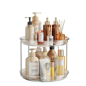 360 Rotating Lazy Susan Bathroom Organizer Countertop, 2 Tier 9.25inch Makeup Organizers for Vanity, Skincare Organizers Perfume Organizer for Bathroom, Make up Organizers and Storage -Clear