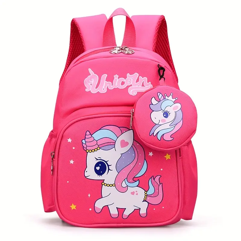Girls' Cute Print Kindergarten Backpack - Lightweight Durable Child Sized Kid Safe Bag, Colorful Cartoon Character Cute Theme Design, Adjustable Straps, Zipper Closure for Ages 3-6, School & Daycare Use, Cartoon Character Backpacks, Child Sized Backpacks
