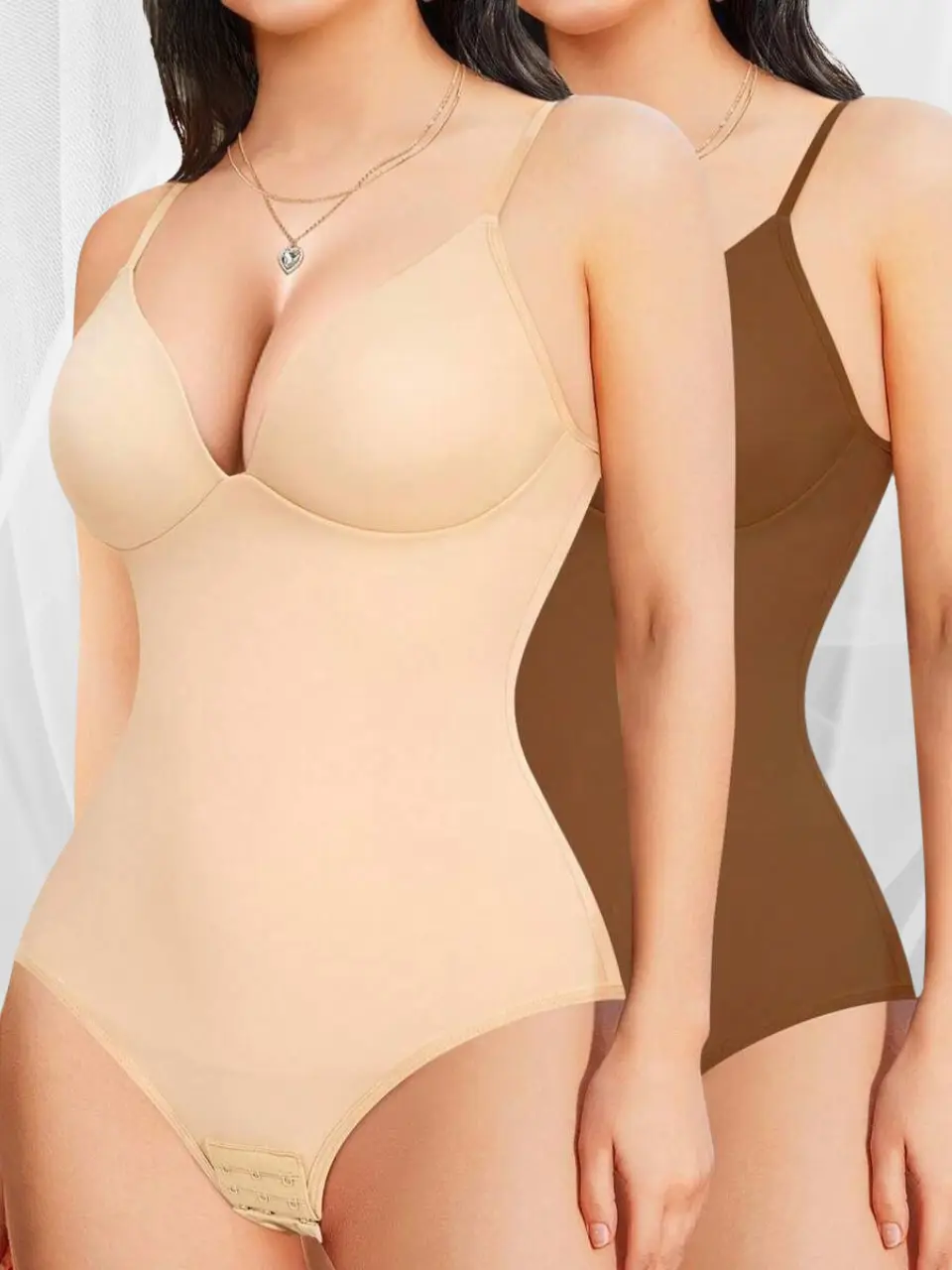 2-Pack Seamless Women’s Bodysuit Shapewear – Built-In Bra & V-Neckline For Waist Sculpting Fabric Fit