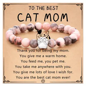 Nature Stone Cat Mom/Cat Dad Bracelet for Cat Lover Cat Gifts for Women Men Cat Lover Gifts