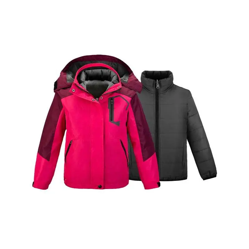 Kids' 3 in 1 Waterproof Ski Jacket Warm Fleece Hooded Coat