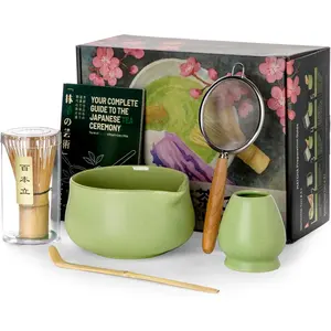 Matcha Whisk Set - 5 count Matcha Set with 18oz Ceramic Matcha Bowl (Chawan) with Spout,  Whisk & Holder, Scoop and Sifter | Complete Matcha Kit for   Ceremony