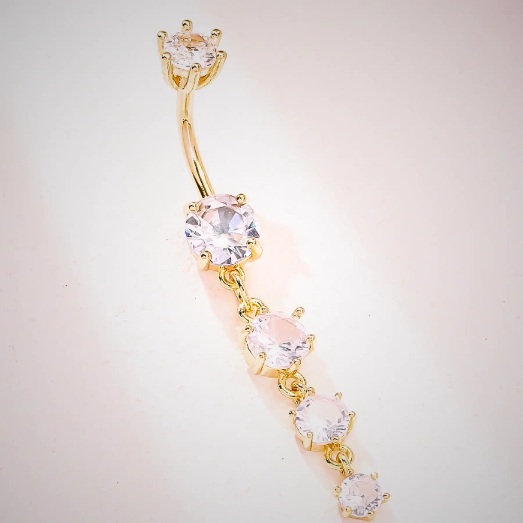 Elegant Long Drop Belly Button Ring, Gold Plated Copper Navel Jewelry For Women