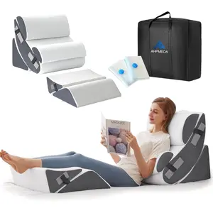 6PCS Wedge Pillow Set for After Surgery, Orthopedic Bed Wedge Pillow for Headboard, Memory Foam Back Pillow for Bed Sitting Up, Sit Up Pillow for Acid Reflux Relief, GERD, Anti Snoring (White)