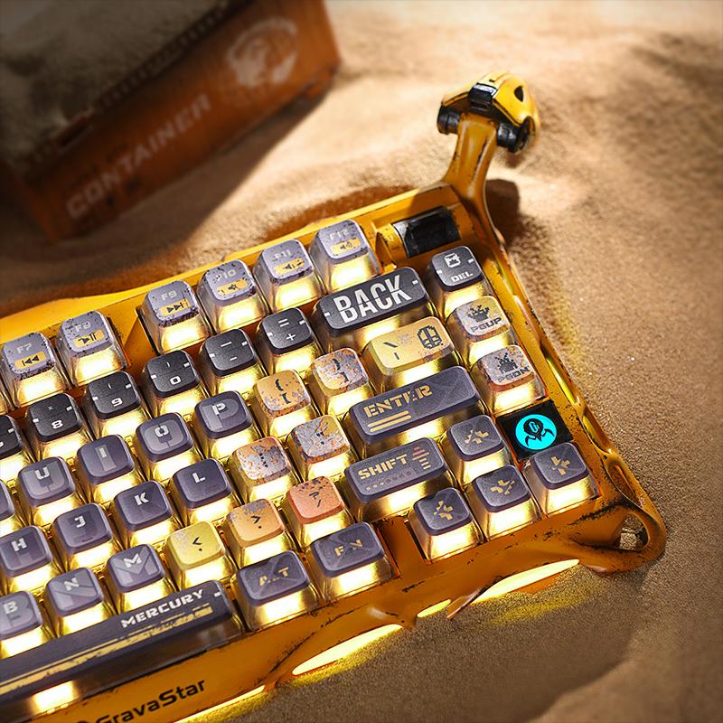 GravaStar Mercury K1 Pro Battle-Worn Yellow Wireless Mechanical Gaming Keyboard, Aluminum Alloy 75% Layout, Hot-Swappable RGB Custom Keyboard with Linear Switches – Handcrafted Battle-Worn Yellow Edition