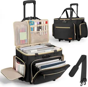 Housolution Rolling Teacher Bag with Wheels, Fits for 17" Laptop, Teacher Tote Bag with Detachable Trolley, Laptop Work Case with Anti Theft Lock, Briefcase Cart with Accordion File Organizer, Black