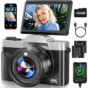 4K Digital Camera for Photography with WiFi 64MP Auto-Focus Vlogging Camera for YouTube Video 3'' 180? Flip Screen 4K Cameras 16X Zoom Anti-Shake Compact Point and Shoot Cameras with SD Card