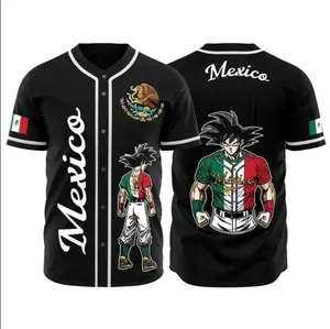 Mexican Goku Inspired Design for Fans Stylish Black Baseball Jersey Shirt Customizable for All Occasions Baseball Jersey