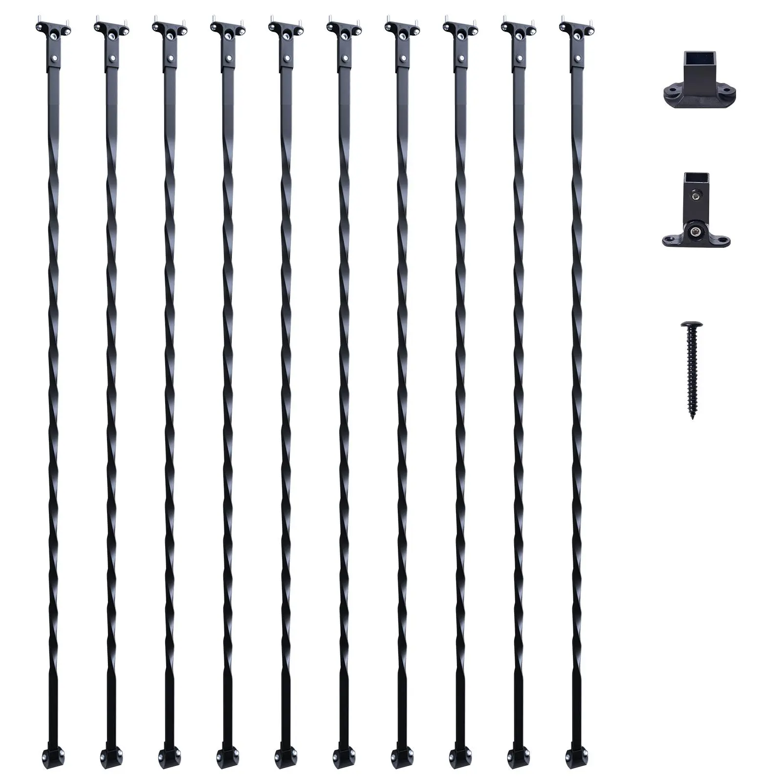 VEVOR 10 Spiral Staircase Galvanized Steel Balusters, 44x0.5 in Hollow Twist Decorative Banister Spindles, Satin Black Deck Railing with Simple Installation, Prevents Scratching/Cracking/Rust, 1 Manual, 20 Shoes, 40 Screws