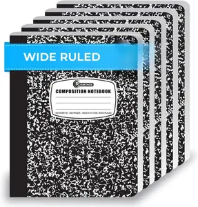 Composition Notebook Wide Ruled 5 Pack, 200 Pages (100 Sheets), 9-3/4 x 7-1/2, Back to School Supplies, Notebooks for School, Office Supplies, Notebooks for Work, Wide Ruled Notebook