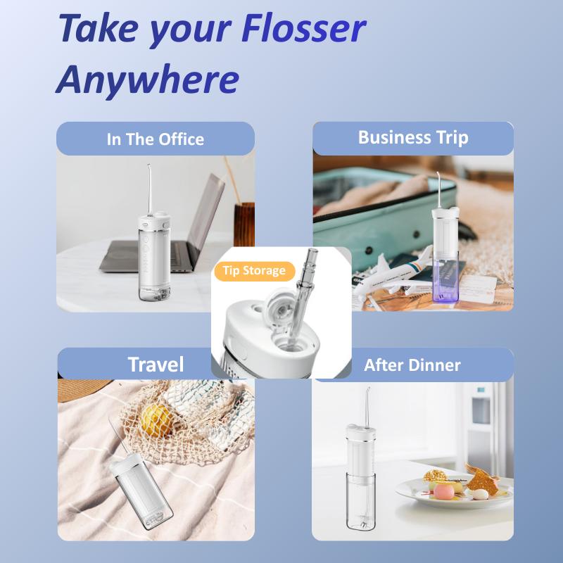 Travel-sized water flosser retractable water tank  wireless mini water flosser care for braces and sensitive teeth mini water flosser oral irrigator—suitable for braces wearers orthodontic care sensitive teeth portable use nozzle cleaner braces care