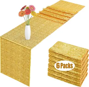 JYFLZQ 6 Pack Sequin Table Runner Gold, 12 x 108 inch Glitter Gold Table Runner for Rectangle Table for Birthday, Wedding, Banquet, Holiday Party Decorations & Baby Shower
