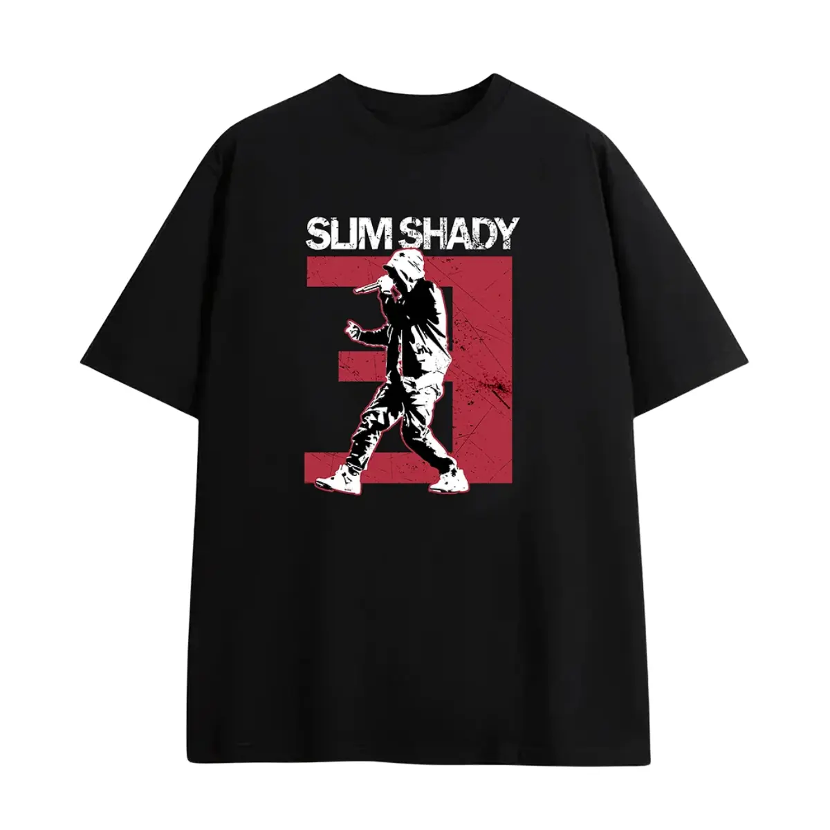 Men's Casual Oversized Slim Shady Print Short-Sleeve Round Neck Streetwear Sports Top - Breathable Hoodie Alternative for Sports & Outdoor Activities, Shortsleeve, Sporty Chic