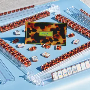 American Mahjong Game Set, 152 Tortoiseshell Amber Transparent Acrylic Tiles (1.4'') with Storage Case, 2 Dices - Perfect Gift for Mahjong Lovers