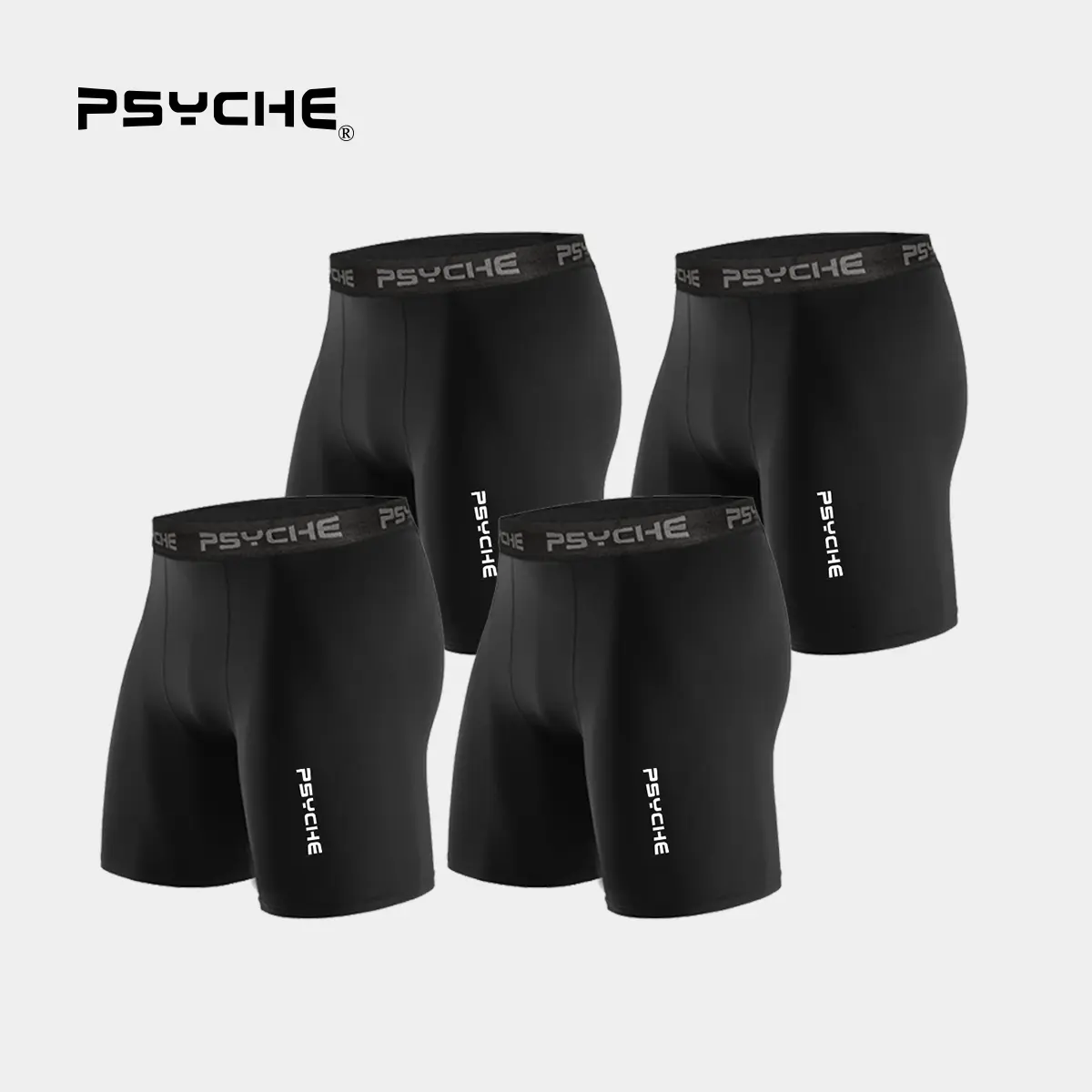 PSYCHE 4-Pack Men's Compression Shorts - Compression Underwear for Gym, Workout, Running, Basketball, Squat-Proof, Sweat-Wicking, and Ultra-Breathable