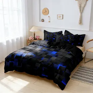 3-Piece Geometric Square Print Duvet Cover Set,Soft Microfiber, Bedroom Decor, Includes 1 Duvet Cover + 2 Pillowcases No Inner Inserts.