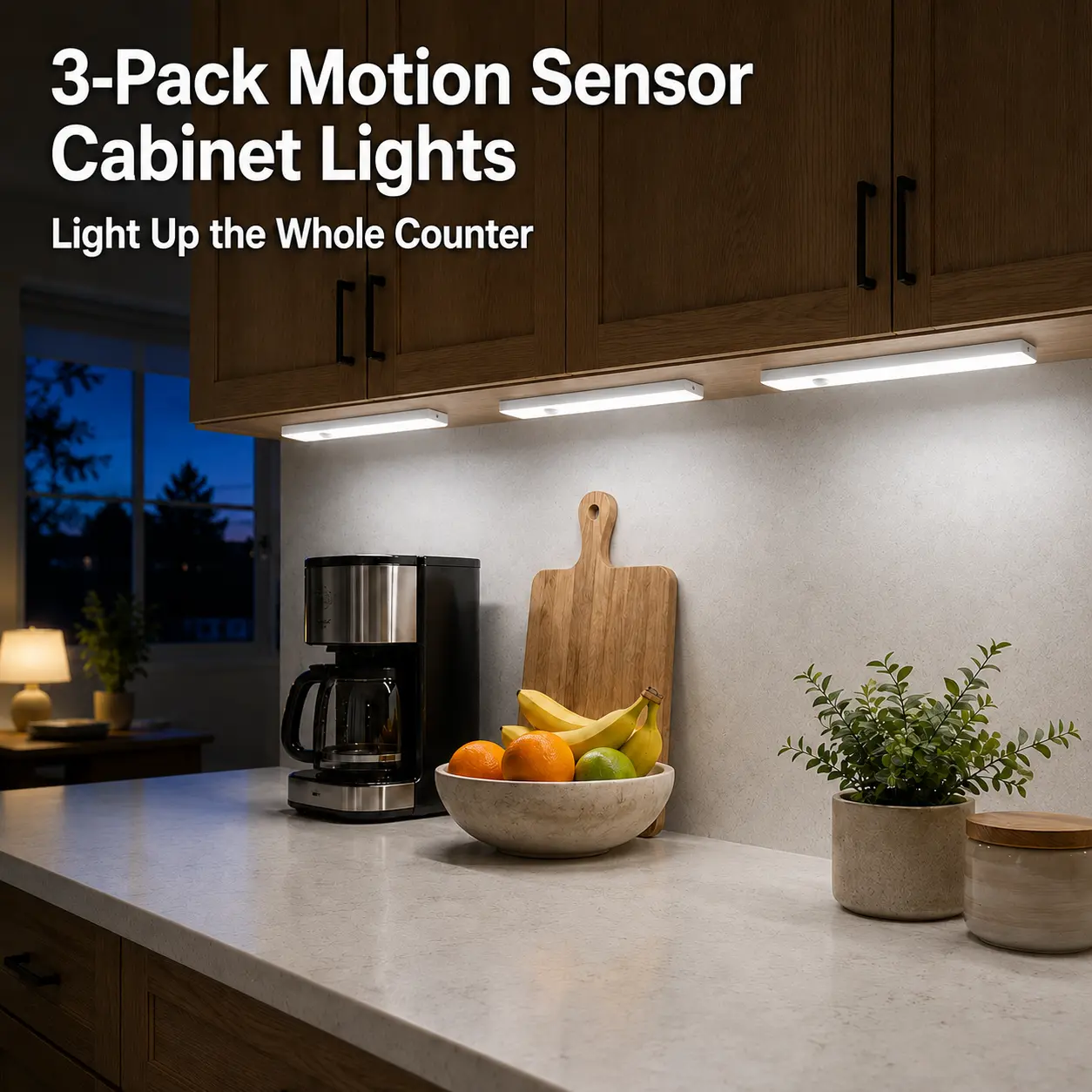 3-Pack 13-Inch Motion Sensor Under Cabinet Lights, Rechargeable Dimmable LED Light Bars with Magnetic Mounts, 3 Brightness Levels for Kitchen, Closet, Pantry and Stairs