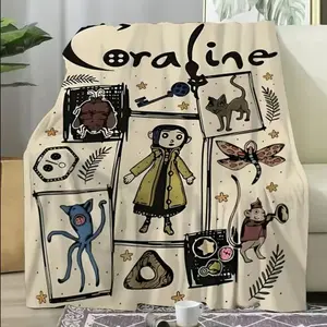 Coraline Fantasy Illustration Flannel Blanket, Dark Anime Fan Collectible Warm Throw, Perfect for Friends, Home Decor, Travel, Camping, Lightweight Cozy Blanket