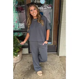 Zenana Women's Lady 2-Piece Scuba Curved Hem Top and Bottoms Set with Pockets for Everyday Wear, Spandex, Soft