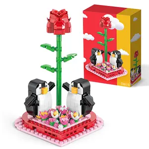 Buildable Penguin Rose with Heart Base 281 Pcs Valentine’s Day Building Kit for Couples Kids 6.6″ Tall STEM Sensory Toy Creative Home Decor Fun Gift for Ages 6+ Great for Parent-Child Bonding