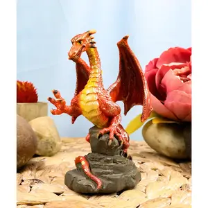 Ebros Whimsical Red Lava Dragon Climbing On Volcanic Rock Statue 4.25" Tall Dungeons and Dragons Legends Fantasy Home and Garden Accent Decor Sculpture Medieval Renaissance Figurine Collectible