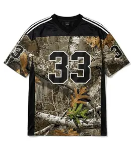 Unisex Hydrographic Tree Camo Mesh Football Jersey, V-Neck, Loose Fit & Breathable Sports Training Shirt,Your Number Print Team Uniform