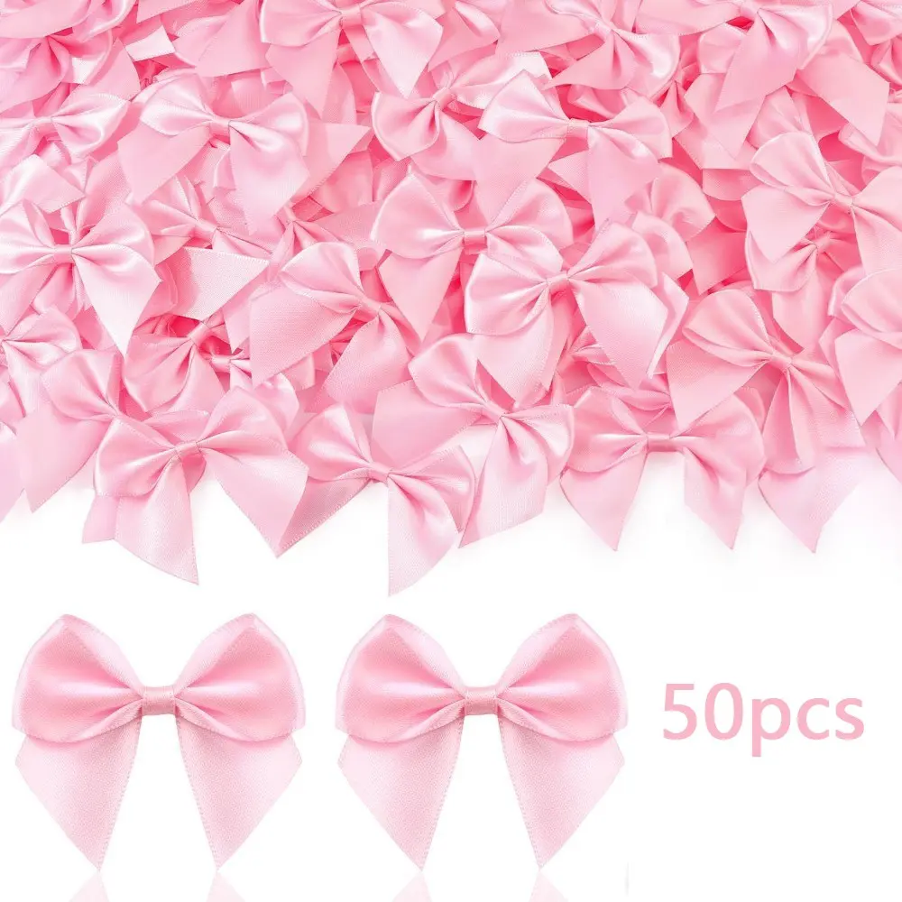 50pcs Fabric Bows for Crafts, Cute Satin Ribbon Bows for Clothes & Ornaments, Perfect for Party Decor & DIY Embellishments, Gift Wrapping Supplies & Accessories