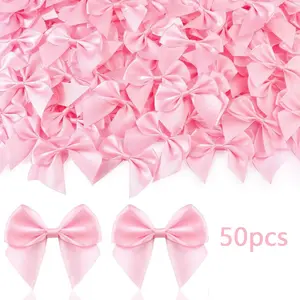 50pcs Fabric Bows for Crafts, Cute Satin Ribbon Bows for Clothes Ornaments, Perfect for Party Decor & DIY Embellishments, Gift Wrapping Supplies