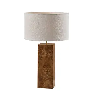 Adesso Frederick Tall Table Lamp: ETL Listed, 28.5" Height, White Boucle Drum Shade, Wood Base with Veneer, 100W